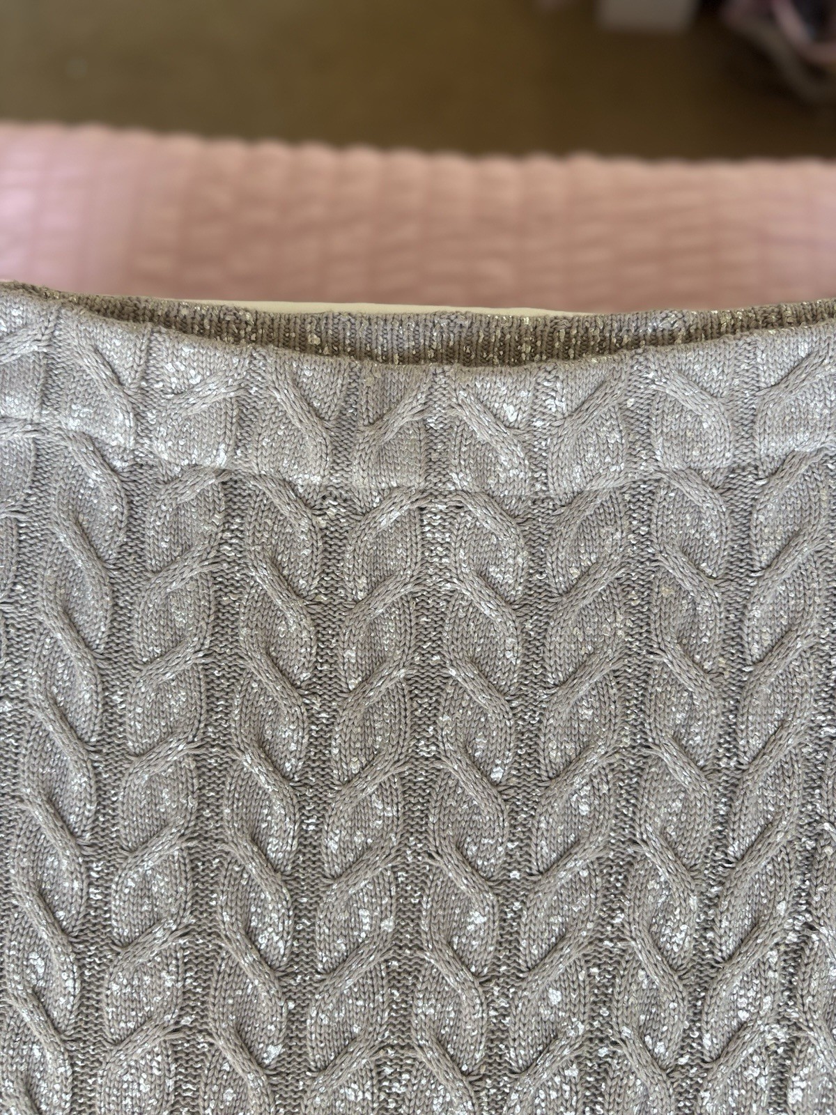 Vince Camuto Metallic Cable-Knit Pullover Sweater Beige L XL Long Sleeve image 9