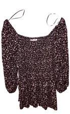 NWT Studio B by Bobeau Women's Size XL Black Cream Floral Smocked Blouse