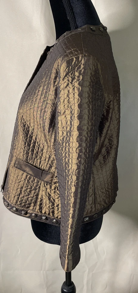 Ruby Rd. Маленький легкий металлический выстеганная золото коричневый куртка украшенный 14P - Изображение 4 из 4