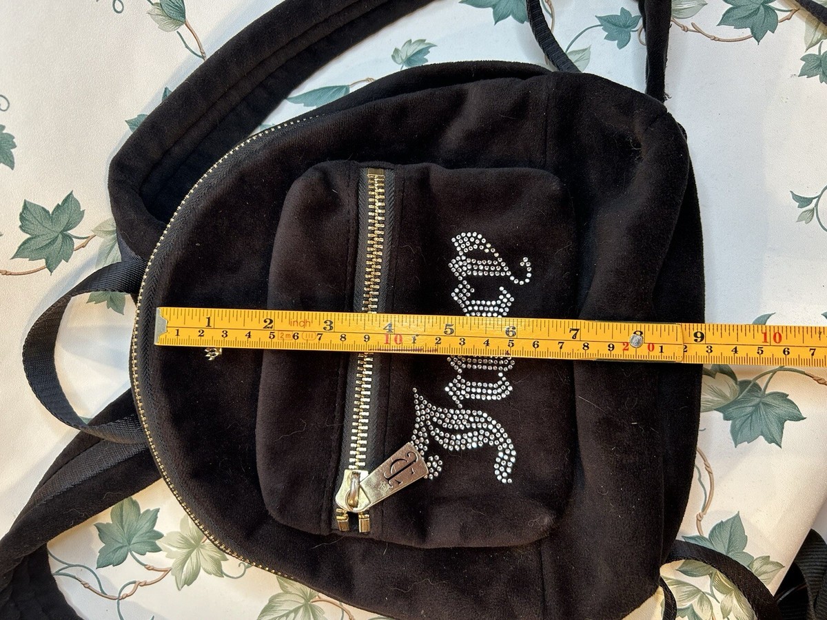 Juicy Couture Velour Backpack Black Rhinestone Logo Y2K Mini Backpack Juicy Couture No Rules Backpack Black Small Weekender With  main image 3