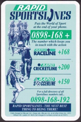 Spielkarten Einzelkarte alte SPORTLINIEN Werbung Kunst SPORTWETTEN Glücksspiel