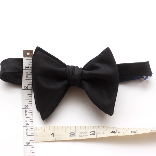 Men's Self-tied Big Butterfly Bow Tie Black Silk Linen S599 - Picture 11 of 13
