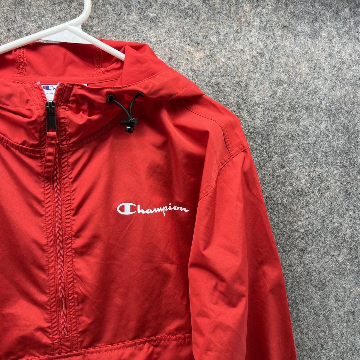 Champion Jacket Men Small Windbreaker Red Polyester Pullover