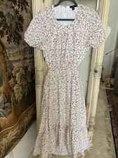 J.CREW Cutout  Waist Long Dress Cotton Floral Puff Sleeves SZ 10 Pristine