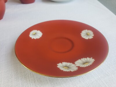 Vtg 1950s Noritake Nippon Red Daisy Gold Trim Tea Pot Sugar Cream