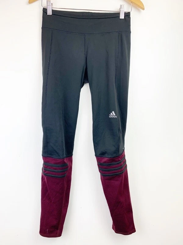 Adidas Climalite Womens Active Response Leggings Black Red Colorblock Zip  Hem S