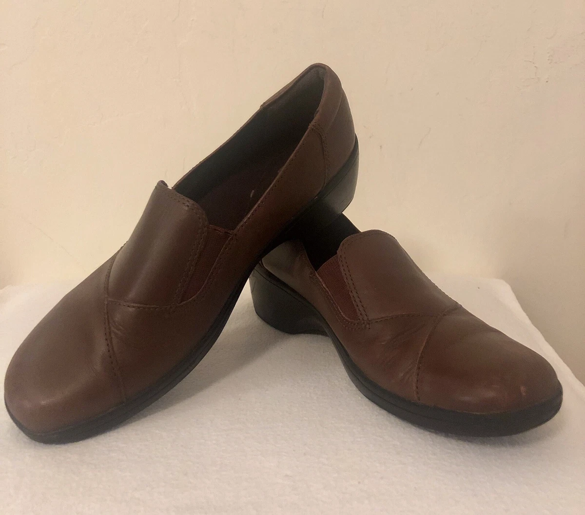 SALE Clarks Collection Womens Loafers Brown Leather Wedge Heel Slip On Size 8 M eBay