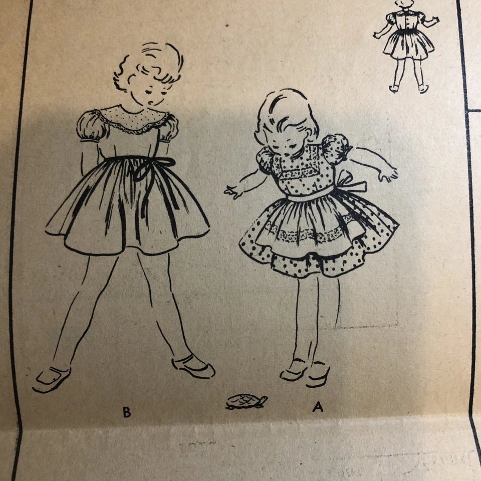 Vintage 1953 Vogue No. 2645 Girls Dress & Apron Punched Pattern Sz 2 Antique - Image 2 of 4