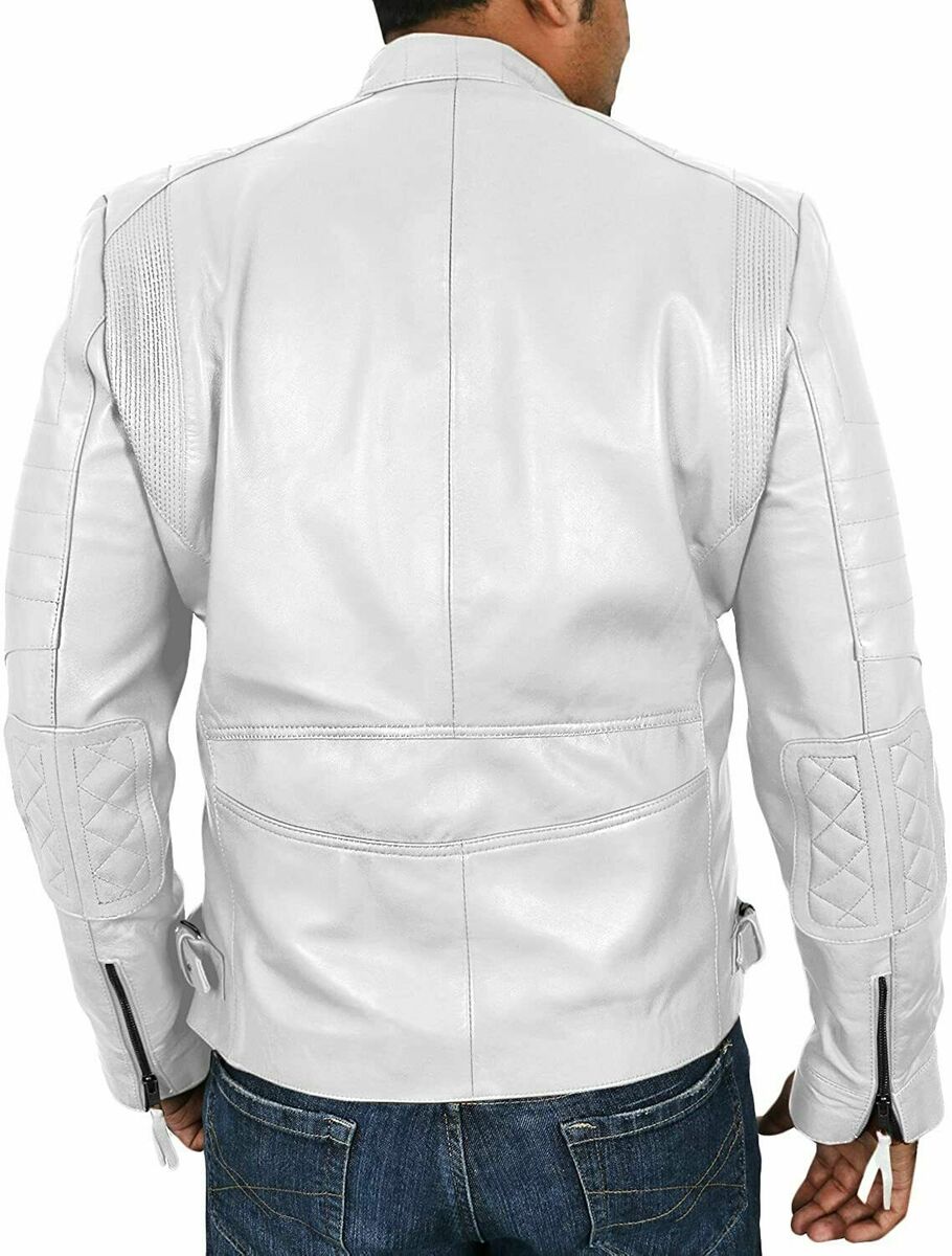 Men's NEW White Soft Leather Jacket Genuine Lambskin Biker Cafe Racer Jacket Men's NEW White Soft Leather Jacket Genuine Lambskin Biker Cafe Racer Jacket