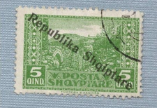 ALBANIA 1924 early REPUBLIKA SHQIPTARE Issue USED Hinged 5 Qind Overprinted