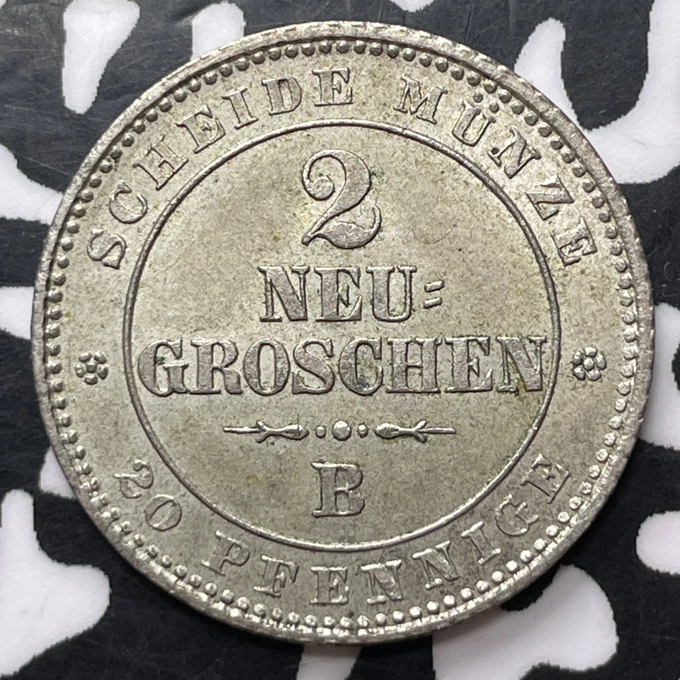 1865-B Germany Saxony 2 Neu Groschen Lot#JM8977 Silver! High Grade! Beautiful! - Image 2 of 2