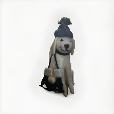 Felted Wool Dog With Skates Christmas Ornament