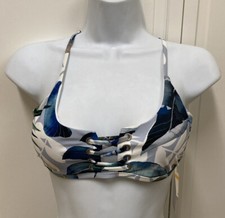 NWT 86, Red Carter Blue Floral Lace-Front Bikini Top Small S