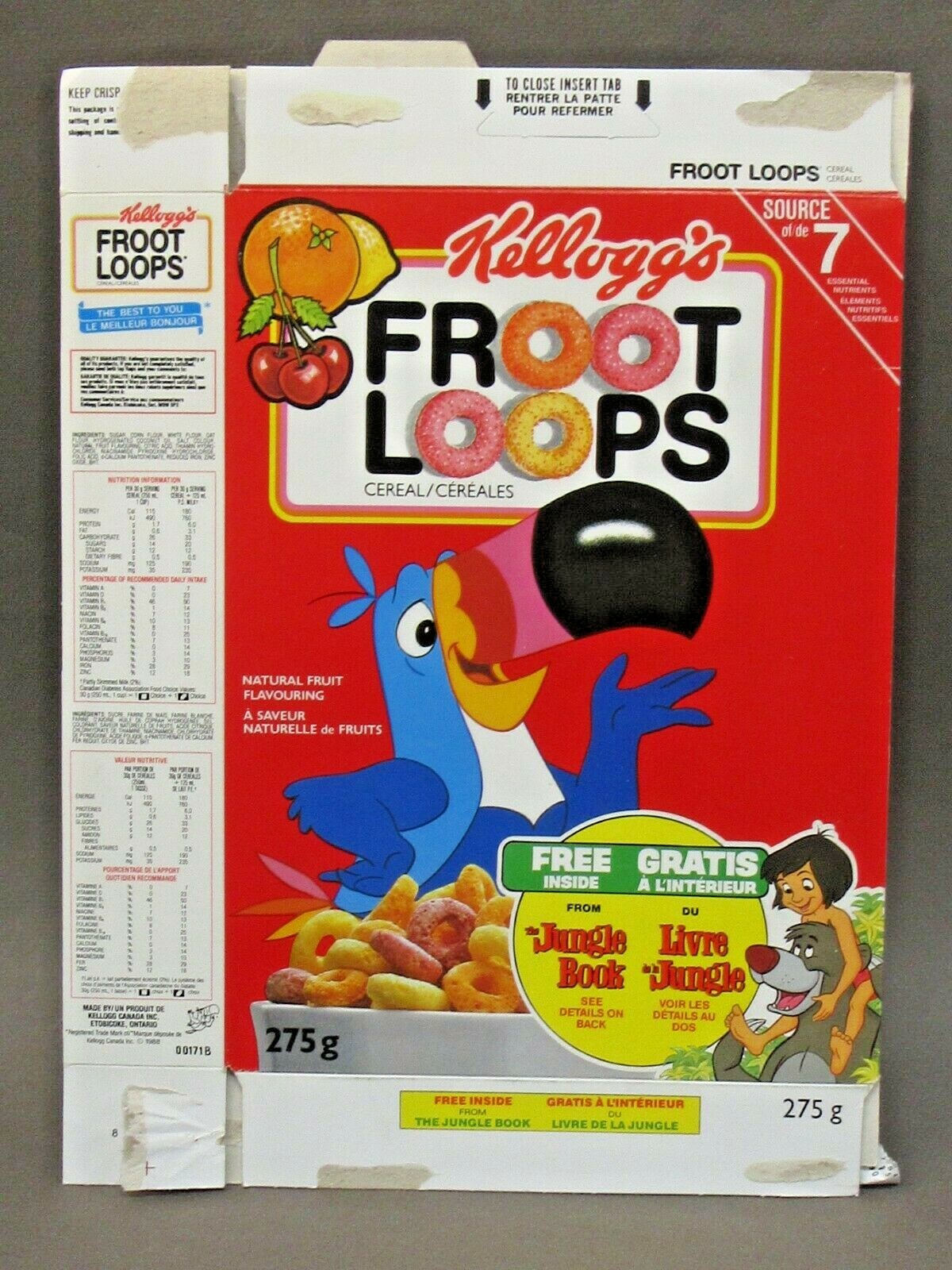 1990 Kellogg's FRUIT LOOPS Disney Jungle Book figures cereal box flat