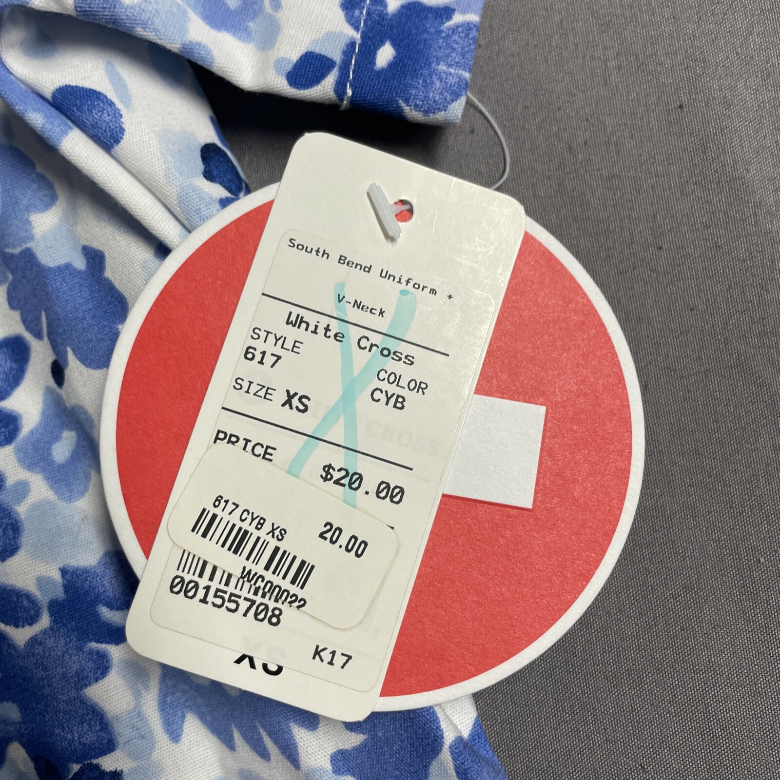 White Cross Scrub Top XS NWT