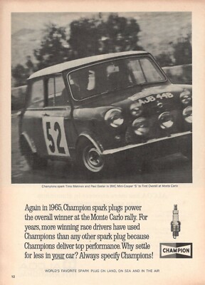 CHAMPION Candle TIMO MAKINEN BMC MINI COOPER montecarlo Advertising 1 page '65