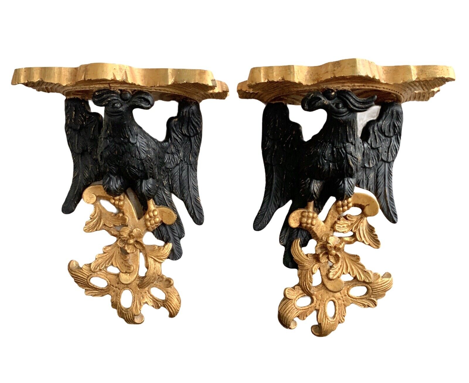 Eagle or Ho Ho Bird Wall Bracket Shelves ~ Gold Gilt & Black ~ Georgian Style 