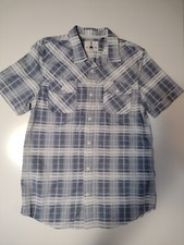 I Jeans ByBuffalo Button Up Plaid PoloShirts Gray Mens Large Cotton Short Sleeve