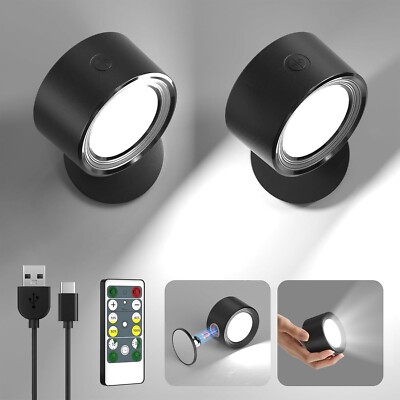 LED Wall Mounted Lights 2 Pcs with Remote, Sconces Lamp 3000mAh Rechargeable