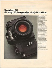 Vintage Print Ad Nikon EM 35mm Camera - It's Easy. It's Inexpensive. - Nov 1980