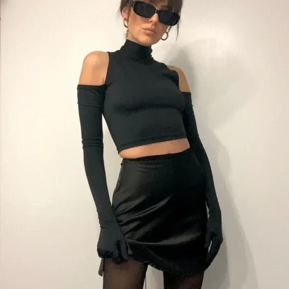 Paloma Lira Cold Shoulder Turtleneck Crop Top with Gloves in