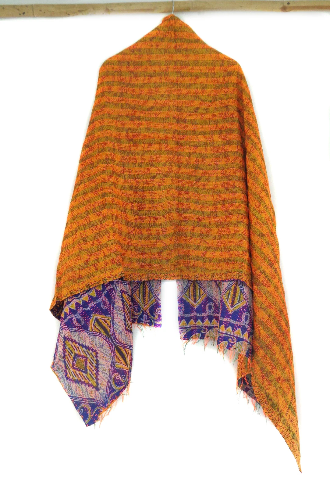 Silk Kantha Scarf Vintage Head Wrap Stole Dupatta Hand Quilted Women Gypsy