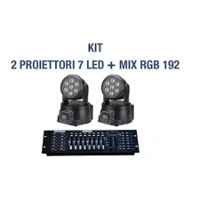 KIT 2 PROIETTORE LED RGB TESTA MOBILE ROTANTE EFFETTI PER DISCO 7 LED + MIXER
