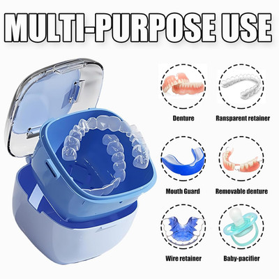 Denture Case, Retainer Cleaning Box, Large Capacity Denture Container Cup for...