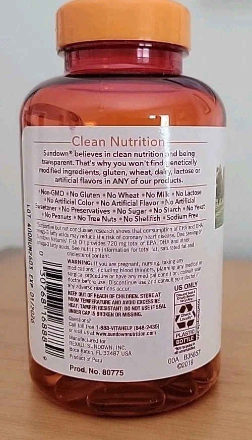 1 Sundown Naturals 1200 mg, Fish Oil Extra Strength Softgels 100 Ct Heart Health - Image 3 of 4