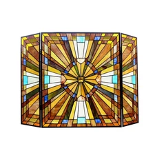 Stained Glass Fireplace Screen Tiffany Style Mission Design Decor
