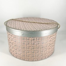 Vintage Ladies Hat Box Pink and Silver Round 13 x 7
