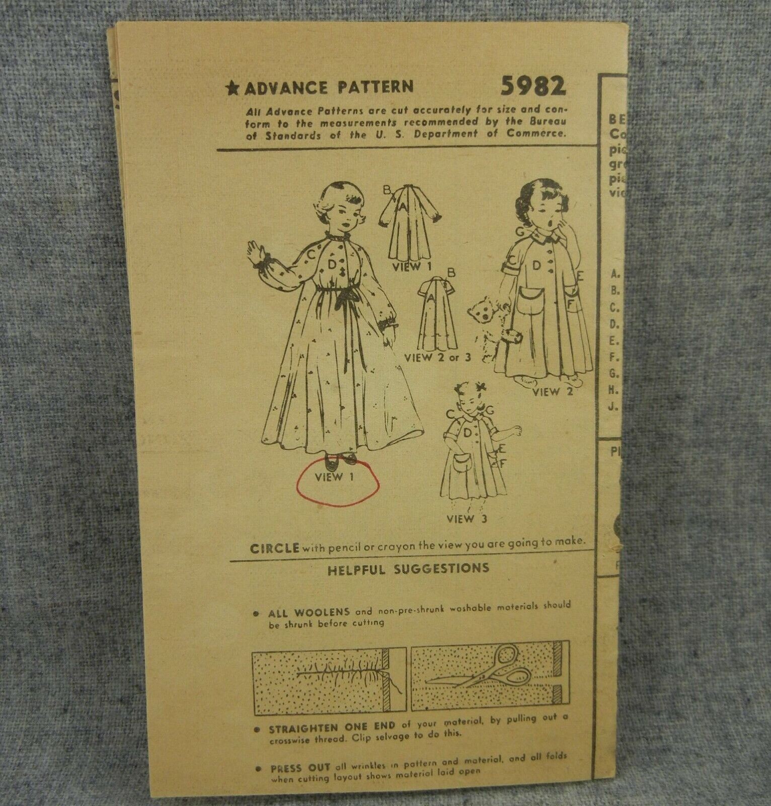 Advance 5982 Girls Toddler Peignoir Robe sleeves pockets size 4 Factory Cut