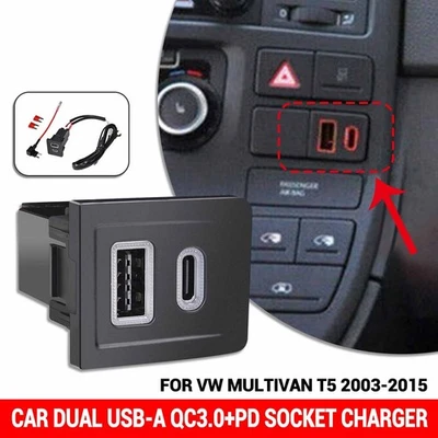 Für VW Multivan T5 2003-2015 Auto Dual USB PD + QC3.0 Ladegerät Buchse Steckdose