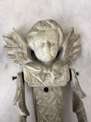 Vintage Angel Winged Cherub Cast Iron Door Knocker Rustic Decor French Cottage 