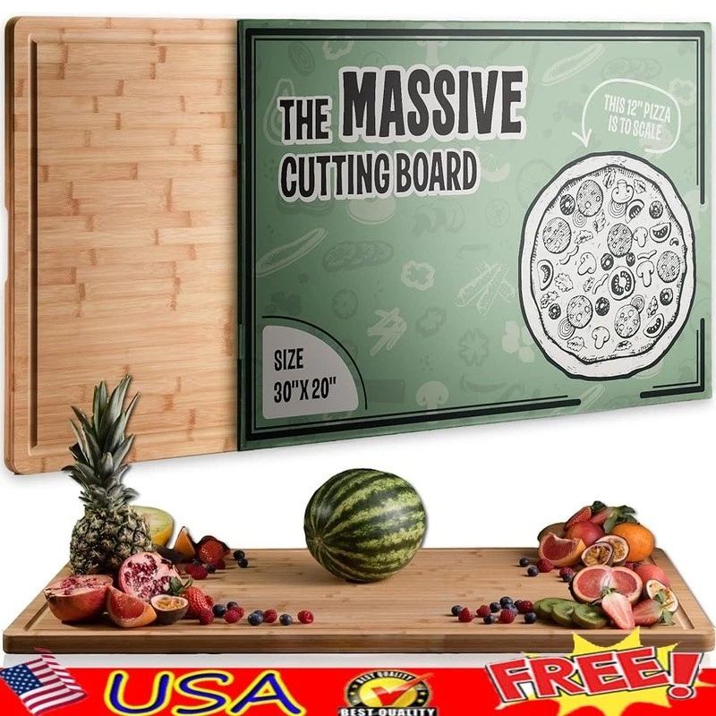 Bamboo Cutting Board Large Meat Vegetable Chopping Board W/ Juice Grooves New