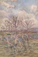 Vintage impressionist oil painting forest landscape