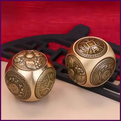 Rotating Six-Faced Chinese Lucky Coin Fidget Toy Stress Relief Focus Tool Gift
