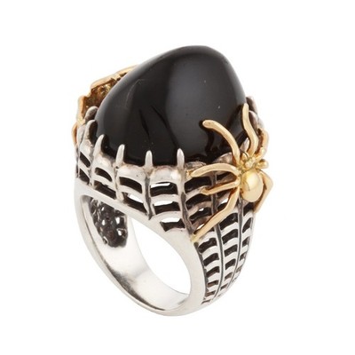 Spider Ring - in Silver and Gold with Black Jade Cabochon - by Designer