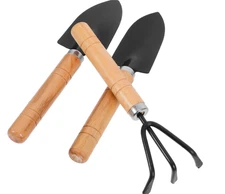 3pcs Ergonomic Garden Tool Set Mini Trowel Hand Rake Soil Loosener Wood Iron