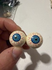 Vintage Wooden Eyeball Pairs Lot Of 10- Hand Painted Bloodshot Doll/horror Craft