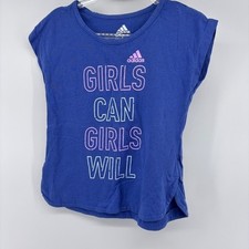Adidas Girls Can Girls Will Graphic T-Shirt Crew Neck Short Sleeve Blue Top