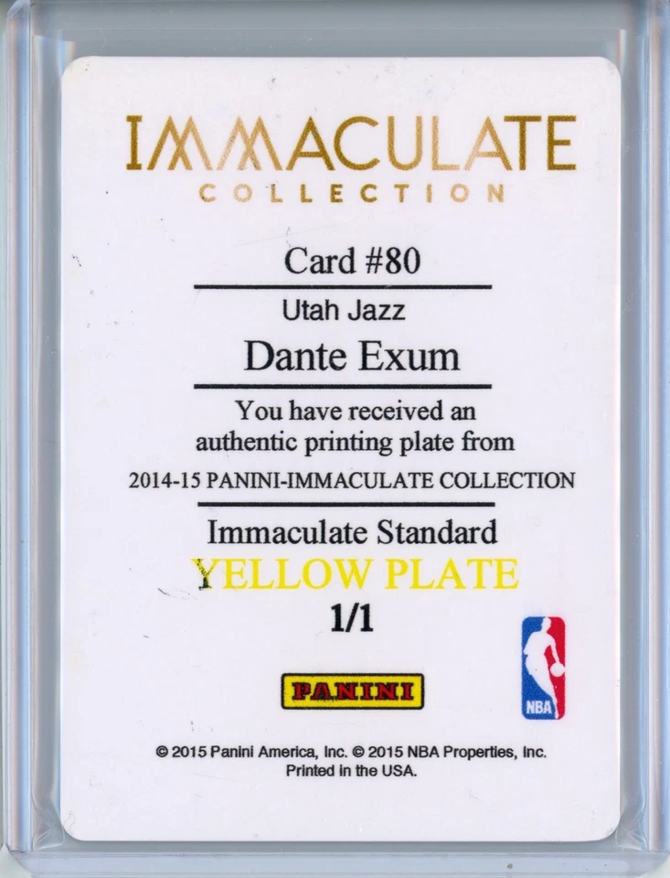 Placa de impresión amarilla temprana Immaculate Dante Exum Cleanthony 2014-15 error 1/1 Foto 2 de 2