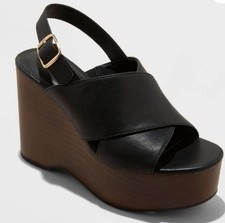 New Womens Naomi Wood Wedge Heels with Memory Foam In Black