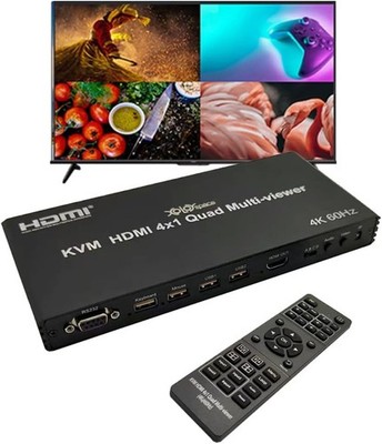 4K 60Hz HDMI Quad Viewer Switch USB KVM PIP Seamless HDMI 2.0 Multi View