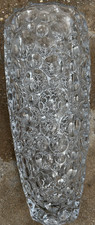 Czech Lead Crystal Vase Clear 14" Tall Bubbled Heavy Glass Flower Vase Vintage
