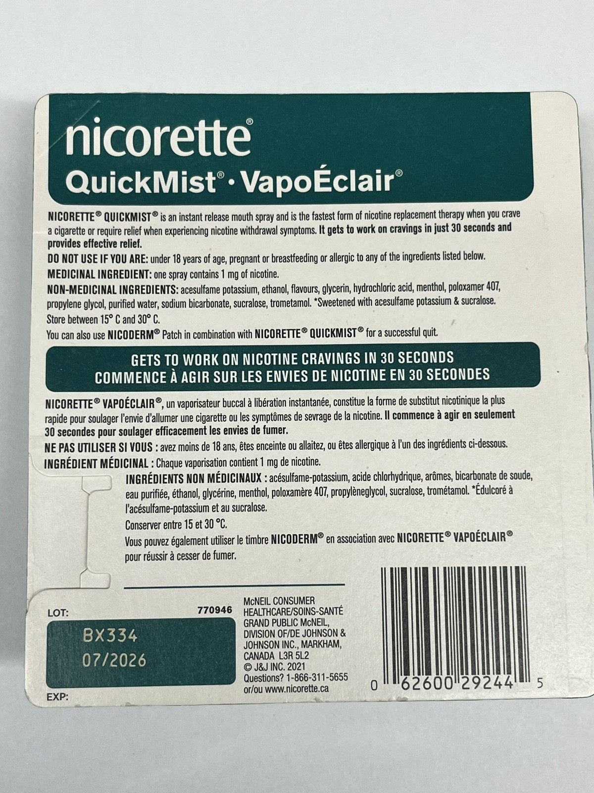 Quickmist Packshot Nicorette Quickmist 1mg Fresh Mint, 300 Sprays Value Pack | eBay