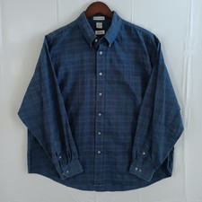 Izod XL Blue Plaid 80s Style Long Sleeve Button Cotton Shirt With Pocket
