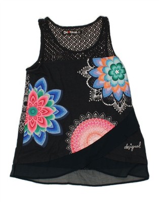 Desigual Damen ärmelloses Blusentop UK 6 XS schwarz geblümt AU15