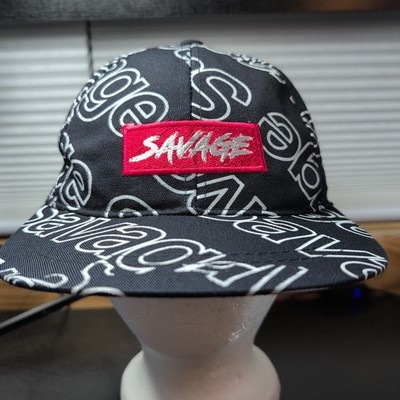 Savage Black Script Snapback Headlines Flat Bill Constructed Unisex Adults Hat