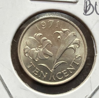 1971 BERMUDA 10 CENTS UNCIRCULATED COPPER NICKEL COIN-17.8MM-KM#17